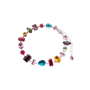 Luxuriöses Silberarmband mit bunten Zirkon-Edelsteinen in Tropfen- und Quadratform