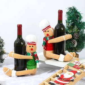 Christmas knitted chef hat gingerbread man wine bottle covers in red and green colors