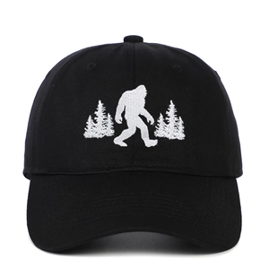 Retro washed denim baseball cap featuring Bigfoot Sasquatch embroidery in black cotton