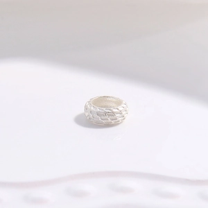 Sterling silver diamond pattern spacer bead with embossed texture for DIY jewelry making