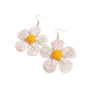 Handmade raffia flower earrings in daisy style with golden hooks for summer beach vacation