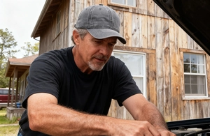 Detailed view of dark grey washed denim baseball cap with vintage distressed finish texture