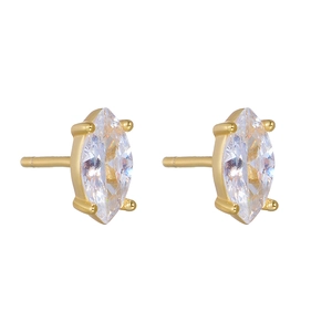 Classic marquise-cut gold stud earrings with sparkling cubic zirconia in four-prong setting