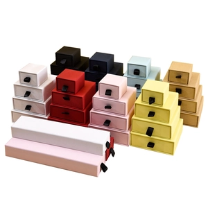 Colorful drawer jewelry gift boxes with black ribbon handles in square and rectangle shapes