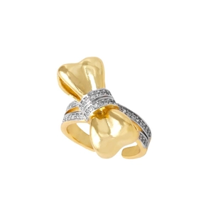 Exquisite gold plated bow ring with sparkling zircon stones in an adjustable open design