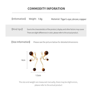 Detail view showing dimensions and specifications of vintage tiger eye drop earrings