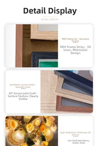 Detail of MDF shadow box frame featuring 45-degree corner joints and wood grain finish