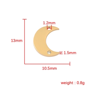 Gold moon pendant in stainless steel with crystal accent and size specifications