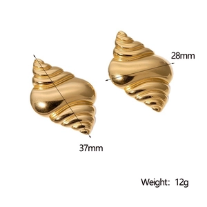 Polished gold conch shell earrings dimensions show 37mm height and 28mm width