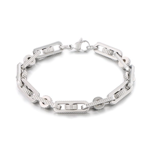 Bracelet chaîne de vélo en acier inoxydable argenté pour hommes avec maillons de type engrenage