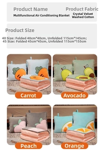 Detail view of 2-in-1 multi-functional cushion blanket with cute fruit patterns and sizing