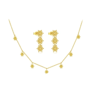 Vintage gold S925 sterling silver sunflower jewelry set with necklace and drop earrings