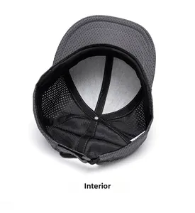 Internal detail of breathable mesh baseball cap showing inner sweatband and plastic strap