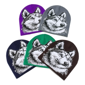 Acrylic Knit Beanie Hat Wolf Animal Pattern Jacquard Warm Winter Skull Cap For Men Women Unisex Hip Hop Style