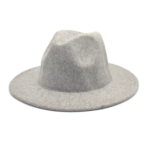 Classic light gray wool felt fedora hat with wide brim for men and women stylish winter wear