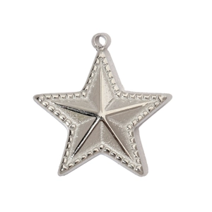 Detailed view of a silver stainless steel five-pointed star pendant charm for jewelry making