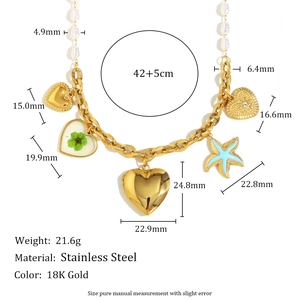 Halskette aus 18K vergoldetem Edelstahl mit Perlen-Medaillons und DIY-Anhängern