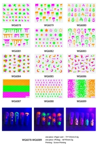 Luminous moon and star nail water transfer stickers with neon effect detail view