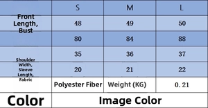 Detailed size chart for women short sleeve knit top including measurements and fabric info