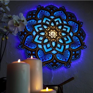 Mandala Yoga Raum Nachtlicht Holz 3D Stereo LED Atmosphäre Lampe Om Symbol Wanddeko Yoga Studio Meditation Geschenk