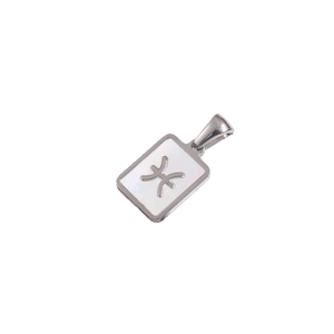 Pisces zodiac square pendant necklace in silver stainless steel with white shell inlay
