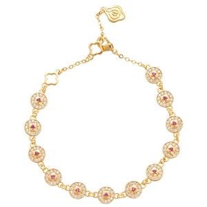 Elegant 18K gold plated round bracelet for women featuring pink and white zircon stones