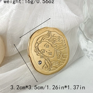 Vintage gold-plated stainless steel oval ring featuring a classical portrait relief