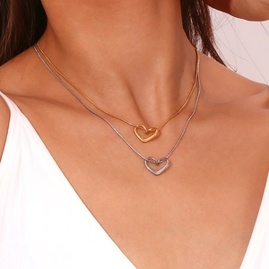 Elegant 18K gold and silver plated stainless steel heart pendant necklace for women