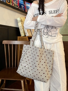 Grand sac cabas en toile pour femme à pois rouges et imprimé nœud, style automne