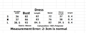 Tableau des tailles pour robe en mousseline fleurie avec mesures en cm pour S, M, L
