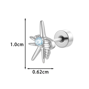 Starfish cartilage stud earring in silver with a light blue zircon, 1.0cm by 0.62cm