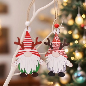 Wooden Christmas gnome ornaments with reindeer antlers for festive holiday tree decoration