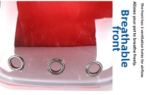 Detail of three ventilation holes with metal rings on the transparent pet backpack