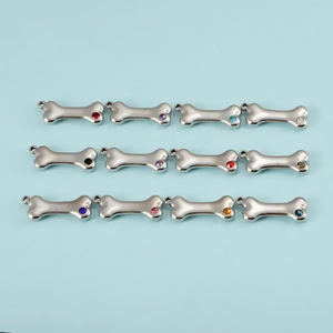Colorful zircon dog bone pendants in silver finish for DIY jewelry making and crafts