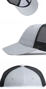 Detail view of reinforced brim and premium stitching on grey mesh baseball cap