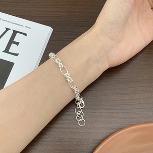 Minimalist S925 sterling silver chain bracelet with geometric link design and lobster clasp