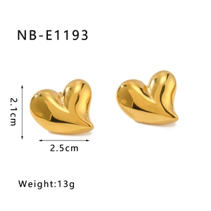 Detailed view of 18K gold plated asymmetric heart earrings with size and weight specs