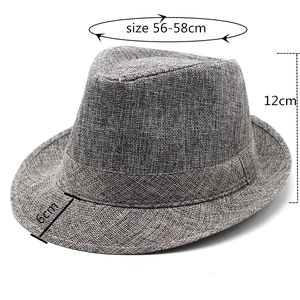 Dimensions détaillées du chapeau fedora gris tissé avec taille de tête de 56-58 cm