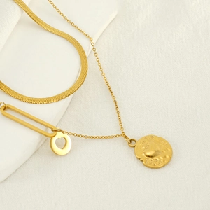 Layered Heart Pendant Necklace 18K Gold Plated Stainless Steel Snake Chain Minimalist Fashion Jewelry For Women