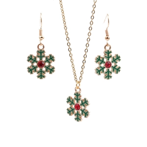 Christmas Snowflake Jewelry Necklace Earrings Gold Color Alloy Red Green Enamel Festive Winter Holiday Party For Women