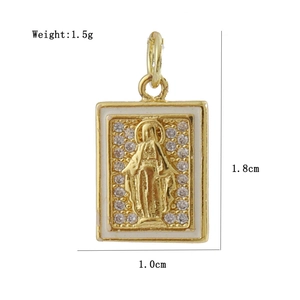Gold plated Mary cross pendant with dimensions 1.8x1.0cm and weight 1.5g detail view