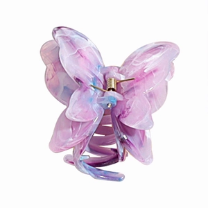 Elegant purple gradient butterfly hair claw clip with marble texture acetate design