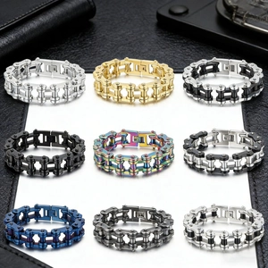 Stainless Steel Motorcycle Chain Bracelet Heavy Industrial Mechanical Style Punk Rock Hip Hop Jewelry For Men