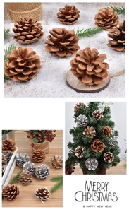 Detailed view of assorted natural pine cones in gold, silver and snow-tipped finishes