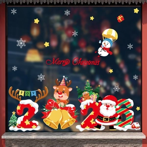 2025 Christmas static window stickers set with Santa, snowman and reindeer decorations
