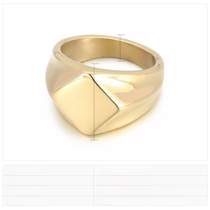 Detail view of gold stainless steel hip hop ring with 14mm top width measurements