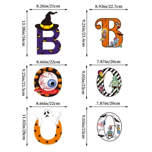 Halloween BOO porch curtain banner pieces with assorted spooky designs and dimensions