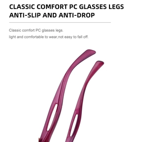 Detailed view of lightweight purple PC material anti-slip temple tips for sports sunglasses