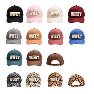 WIFEY embroidered corduroy baseball caps in various solid colors and leopard prints