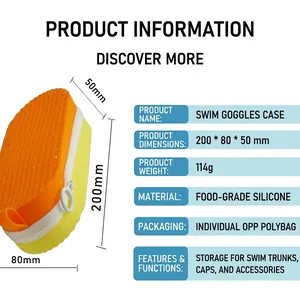 Silicone swimming goggles case with zipper, 200x80x50mm size for travel storage